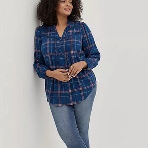 NWT Torrid Plus Size 4X Women's Lenny Button Front Top Teal Blue Shirt Blouse